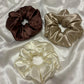 Hair tie scrunchies with mulberry silk chocolate brown chamapgne taupe ivory color europe sweden